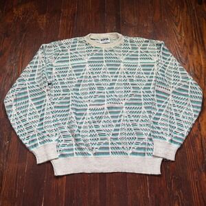 Vintage Royer Sweater Mens XL Abstract MADE IN USA‎ Geometric Pattern 3D Knit